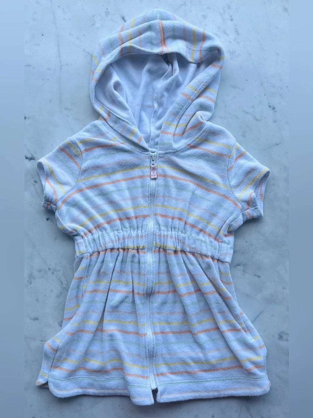 Carters Girls 3T Pastel Striped Hooded Short Sleeve Swim Cover-Up
